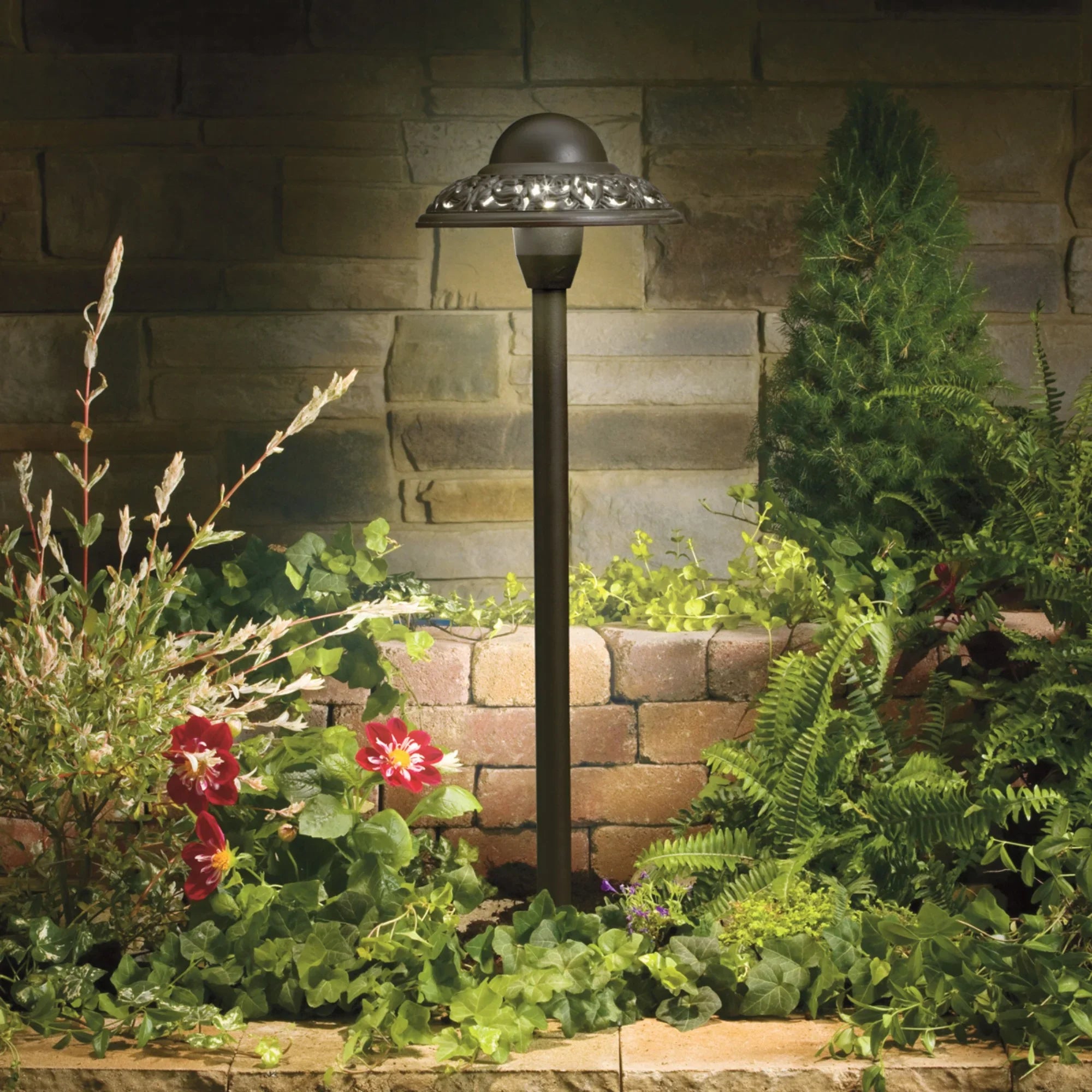 Pierced Dome Path Light, Textured Architectural Bronze - Bees Lighting