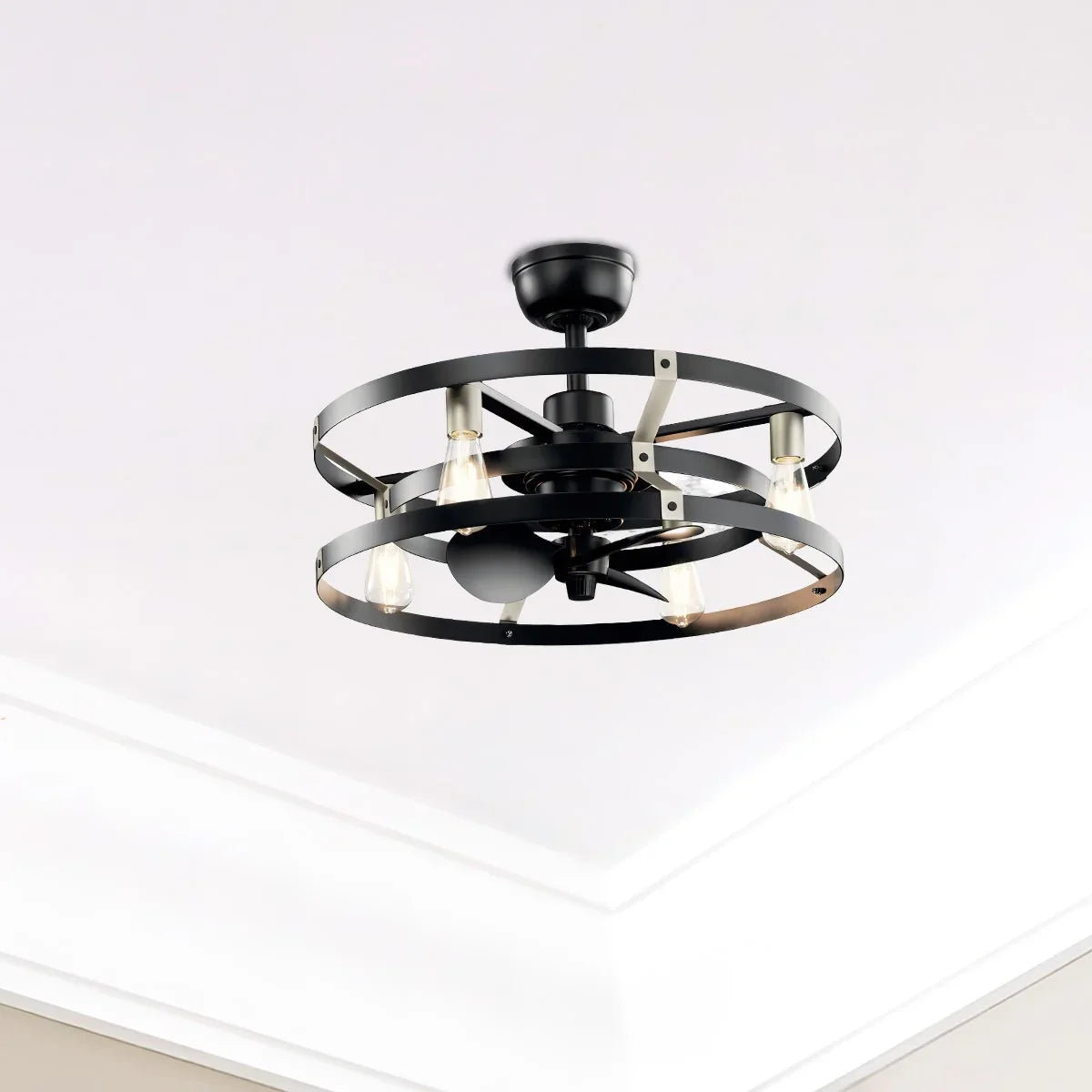 Cavelli 25 Inch Satin Black LED Fandelier Ceiling Fan with Wall Control - Bees Lighting