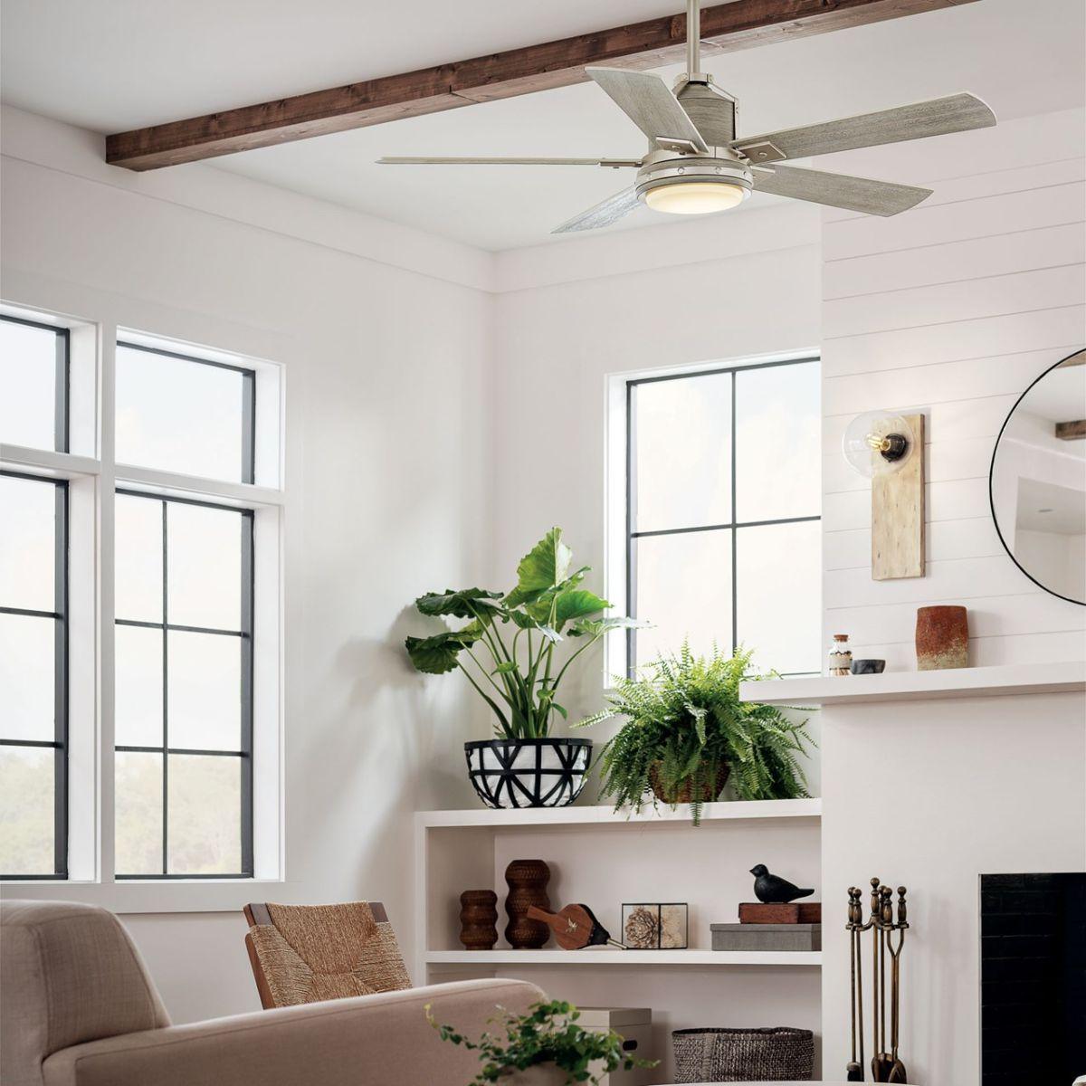 Colerne 52 Inch Brushed Nickel LED Ceiling Fan with Wall Control Included - Bees Lighting