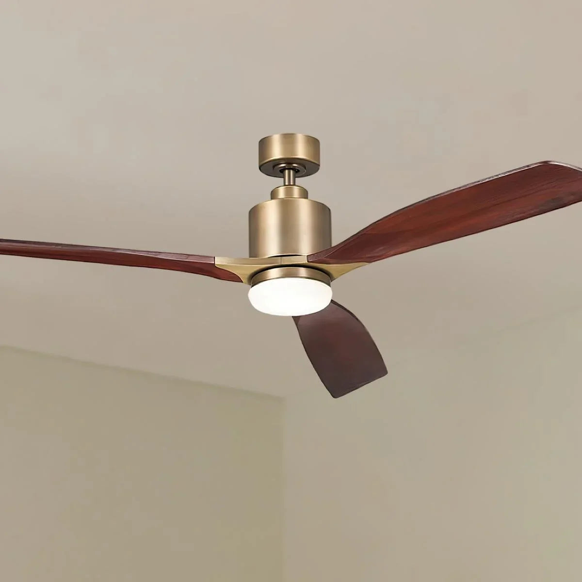 Ridley II 60 Inch Brushed Natural Brass Indoor LED Ceiling Fan with Wall Control - Bees Lighting