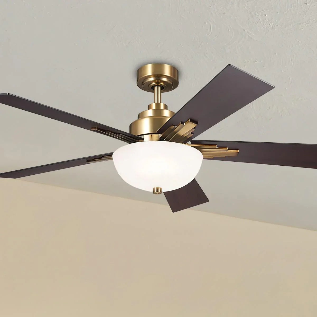 Vinea 52 Inch Brushed Natural Brass LED Retro Ceiling Fan with Remote - Bees Lighting