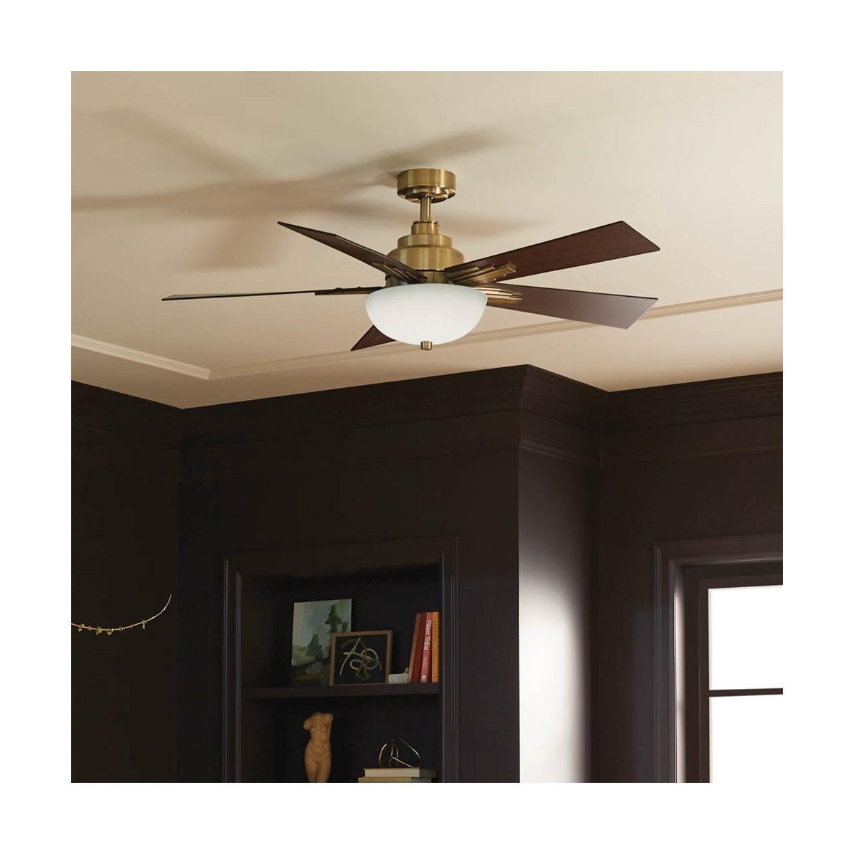 Vinea 52 Inch Brushed Natural Brass LED Retro Ceiling Fan with Remote - Bees Lighting