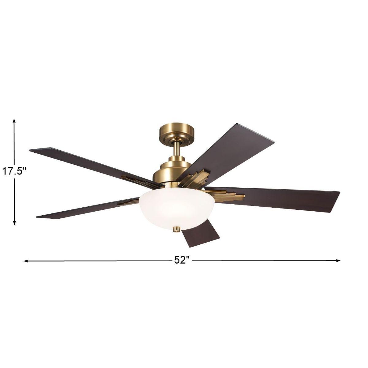 Vinea 52 Inch Brushed Natural Brass LED Retro Ceiling Fan with Remote - Bees Lighting