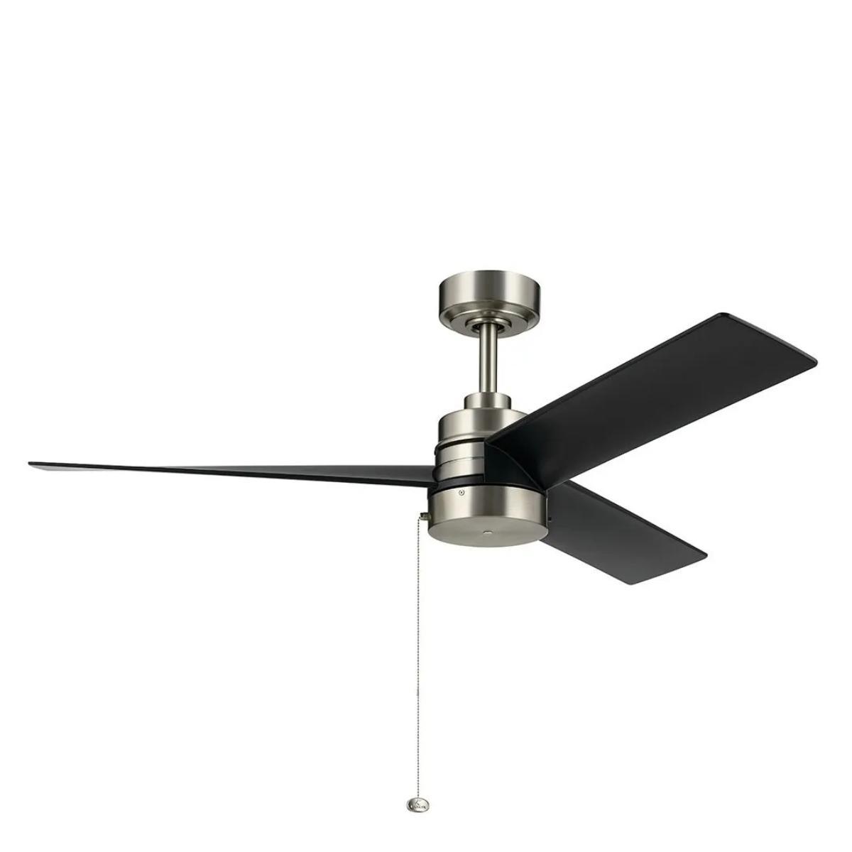 Spyn Lite 52 Inch Ceiling Fan with Pull Chain, Brushed Nickel with Satin Black Blades - Bees Lighting