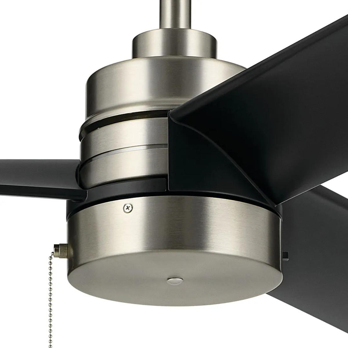 Spyn Lite 52 Inch Ceiling Fan with Pull Chain, Brushed Nickel with Satin Black Blades - Bees Lighting