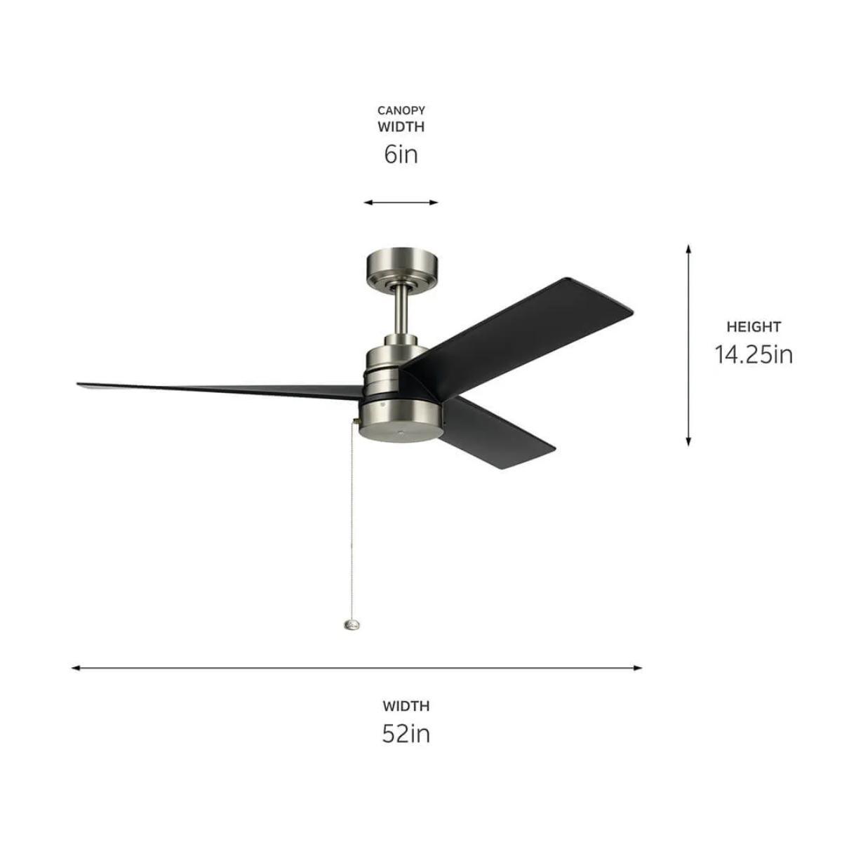 Spyn Lite 52 Inch Ceiling Fan with Pull Chain, Brushed Nickel with Satin Black Blades - Bees Lighting
