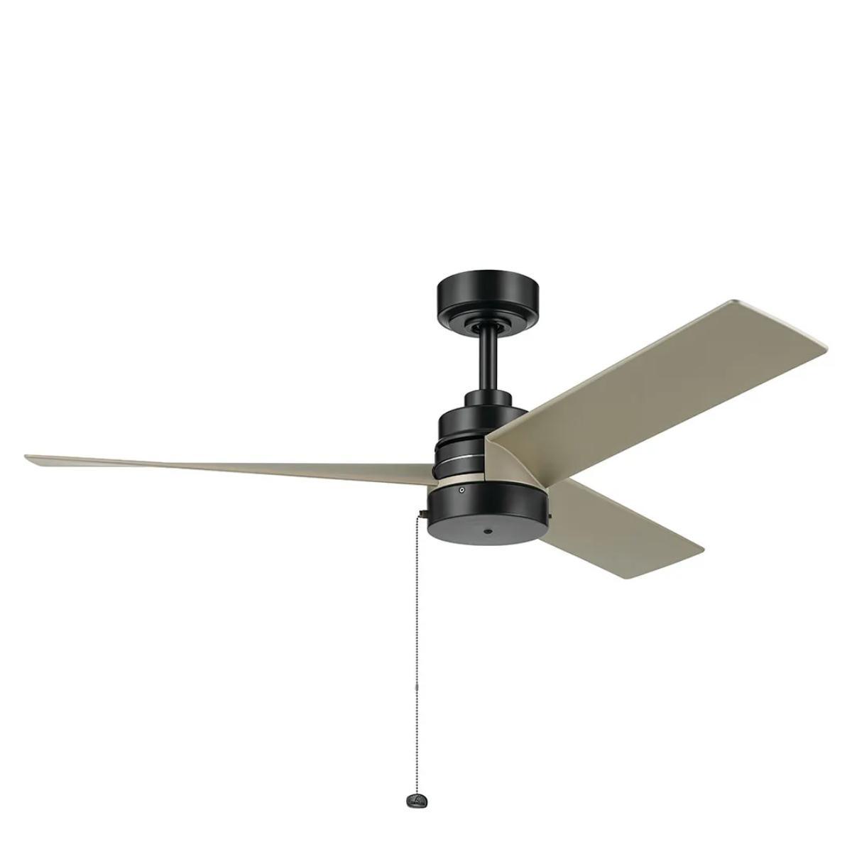 Spyn Lite 52 Inch Ceiling Fan with Pull Chain, Satin Black with Silver Gray Blades - Bees Lighting