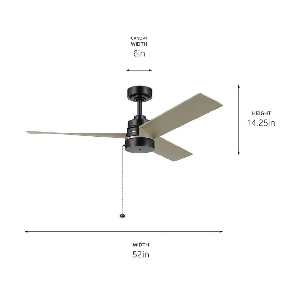 Spyn Lite 52 Inch Ceiling Fan with Pull Chain, Satin Black with Silver Gray Blades - Bees Lighting