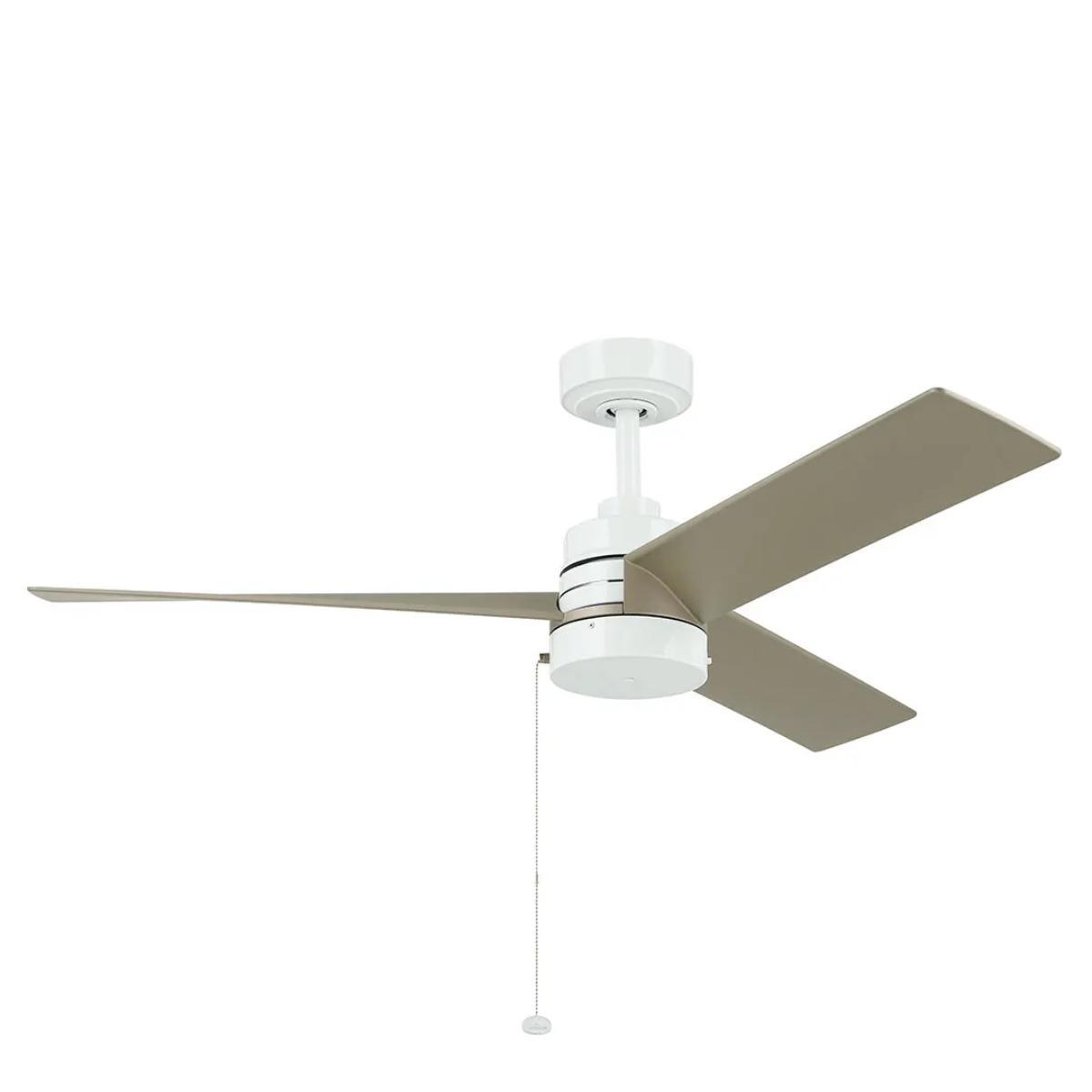 Spyn Lite 52 Inch Ceiling Fan with Pull Chain, White with Silver Blades - Bees Lighting
