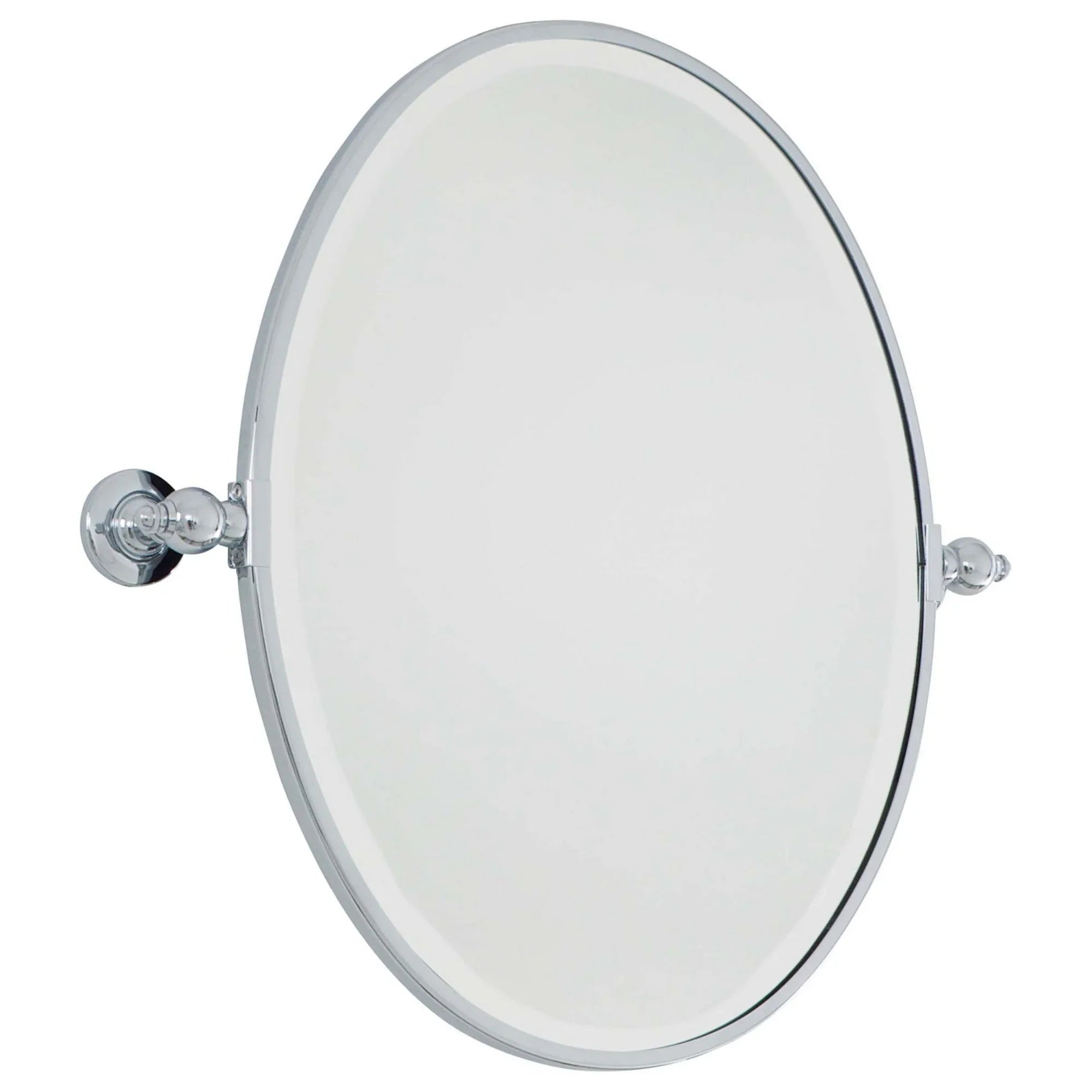 Pivoting Mirrors 24.5" x 25" Beveled Oval Mirror, Chrome Finish - Bees Lighting