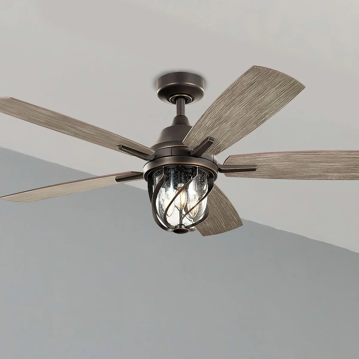 Lydra 52 Inch Olde Bronze Damp Rated Cage LED Ceiling Fan with Remote - Bees Lighting