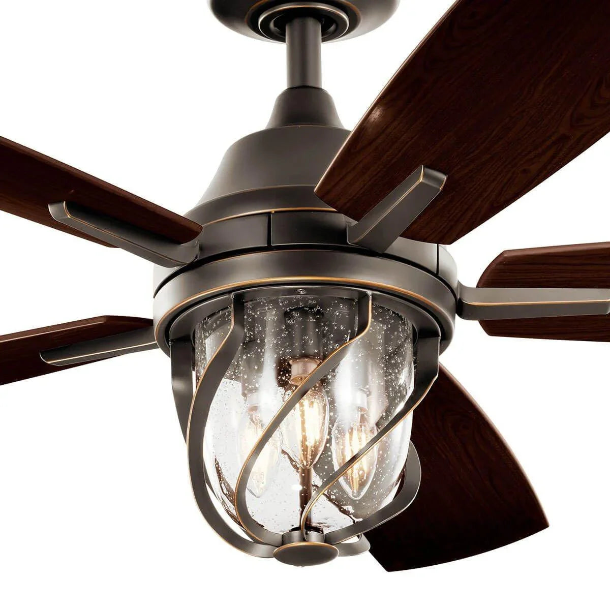 Lydra 52 Inch Olde Bronze Damp Rated Cage LED Ceiling Fan with Remote - Bees Lighting