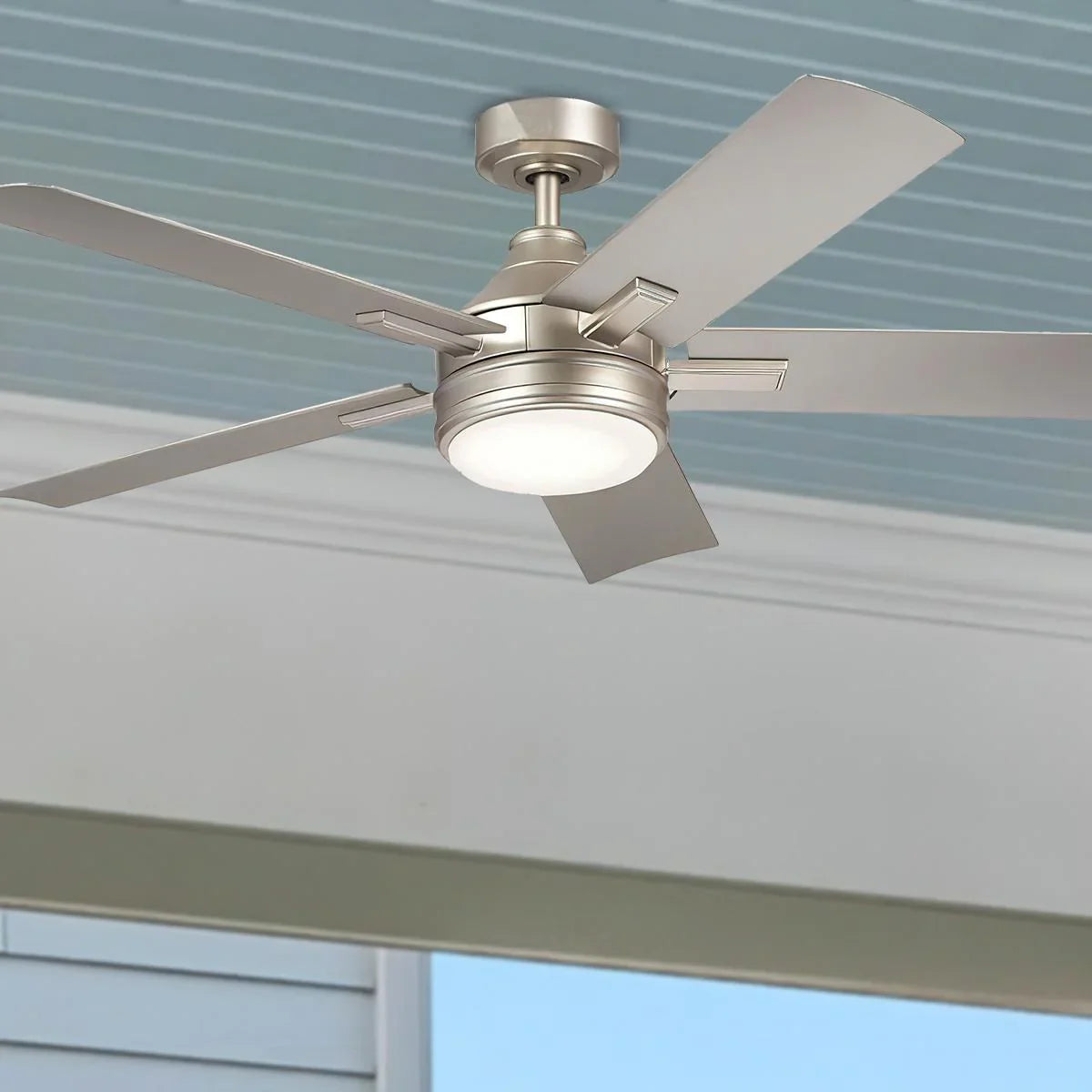 Tide Weather+ 52 Inch Brushed Nickel LED Wet Rated Ceiling Fan with Remote - Bees Lighting