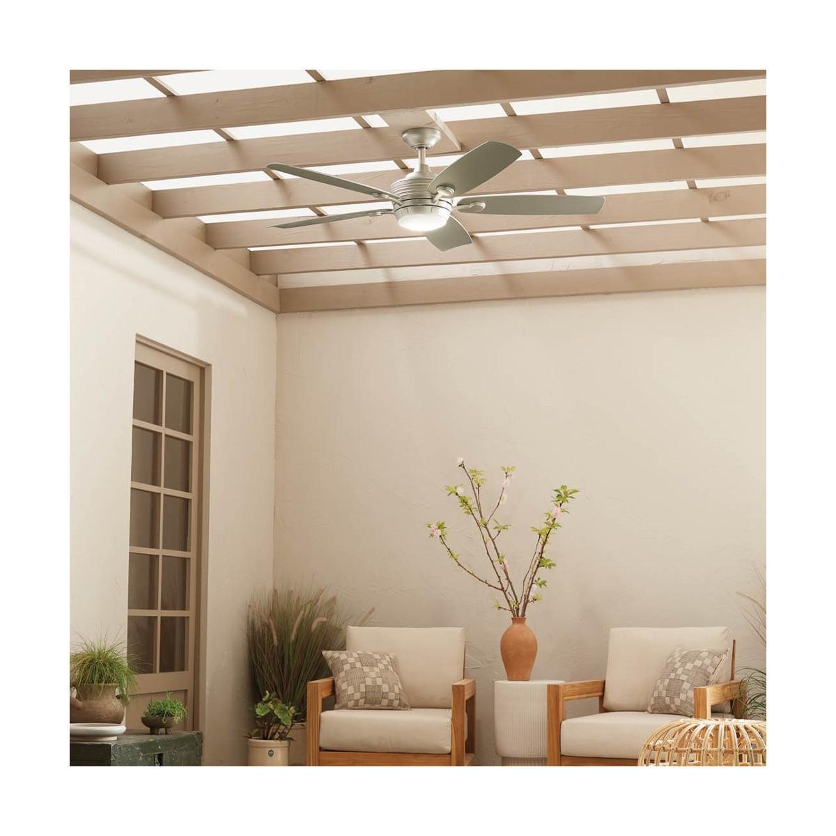 Tranquil Weather+ 56 Inch Brushed Nickel LED Wet Rated Ceiling Fan with Remote - Bees Lighting