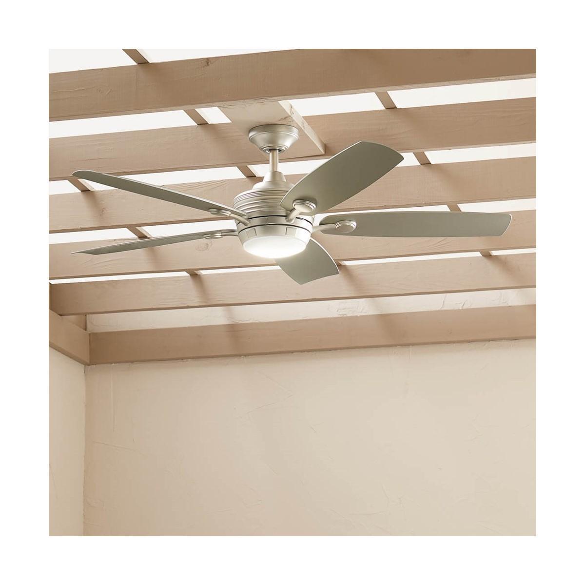 Tranquil Weather+ 56 Inch Brushed Nickel LED Wet Rated Ceiling Fan with Remote - Bees Lighting