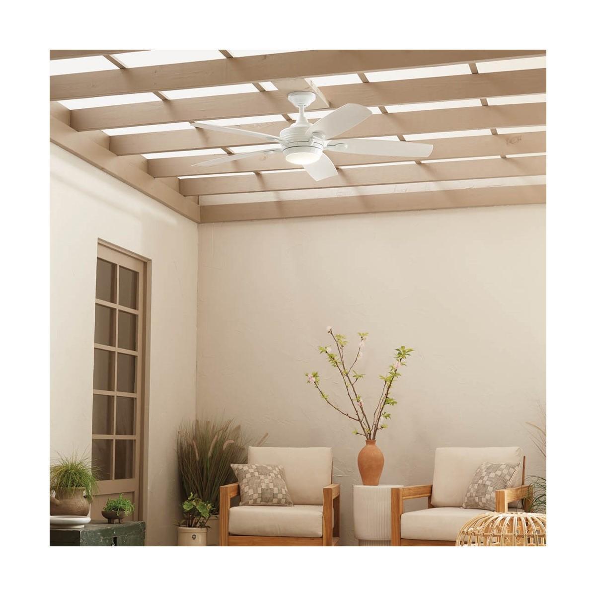 Tranquil Weather+ 56 Inch White LED Wet Rated Ceiling Fan with Remote - Bees Lighting