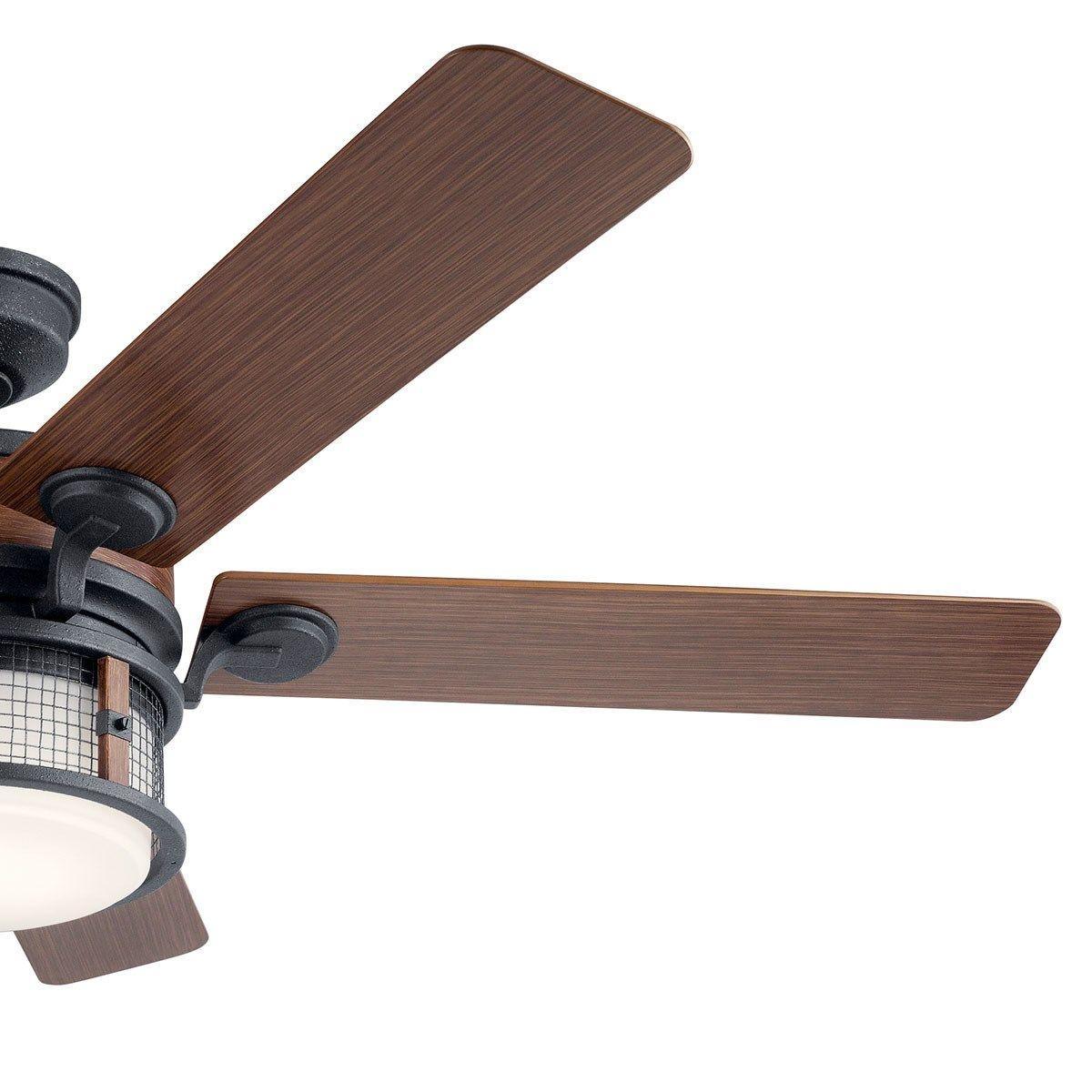 Ahrendale 60 Inch Auburn Stained Caged LED Outdoor Ceiling Fan with Wall Control - Bees Lighting