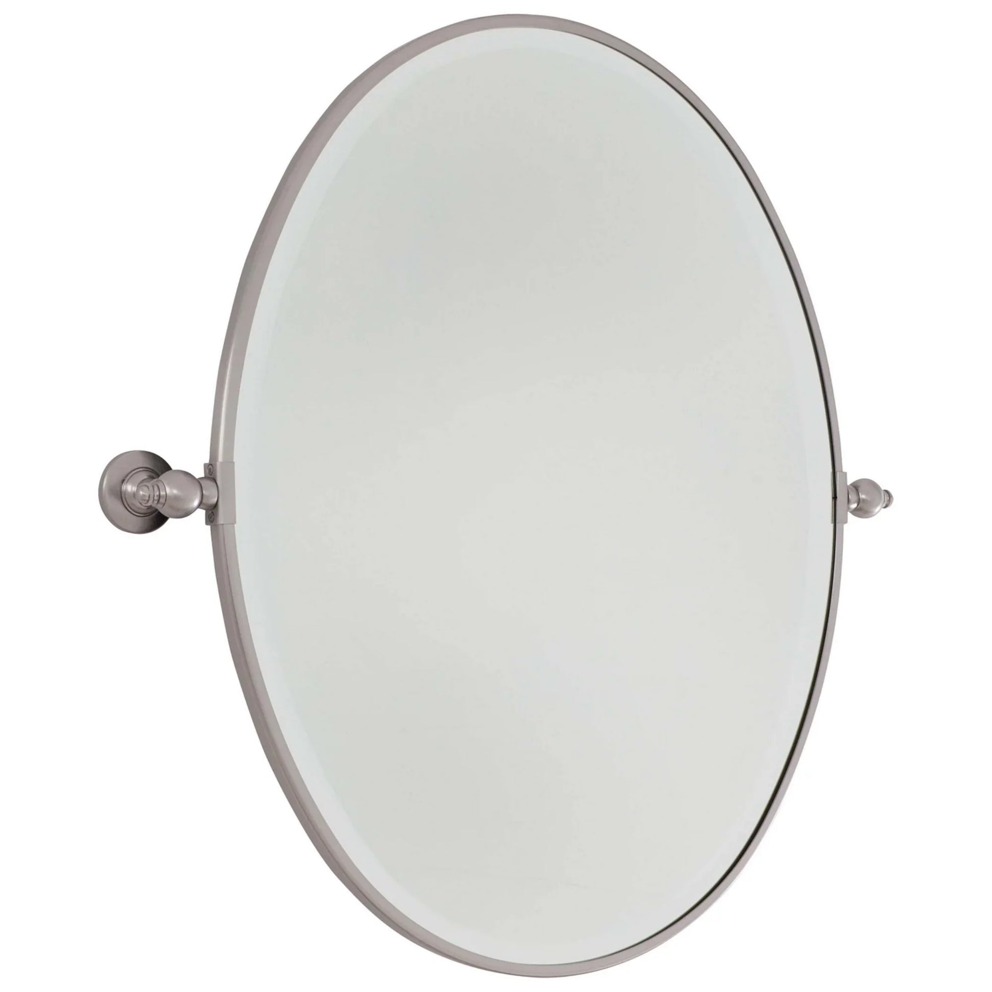 Pivoting Mirrors 24.5" x 25" Beveled Oval Mirror, Brushed Nickel Finish - Bees Lighting
