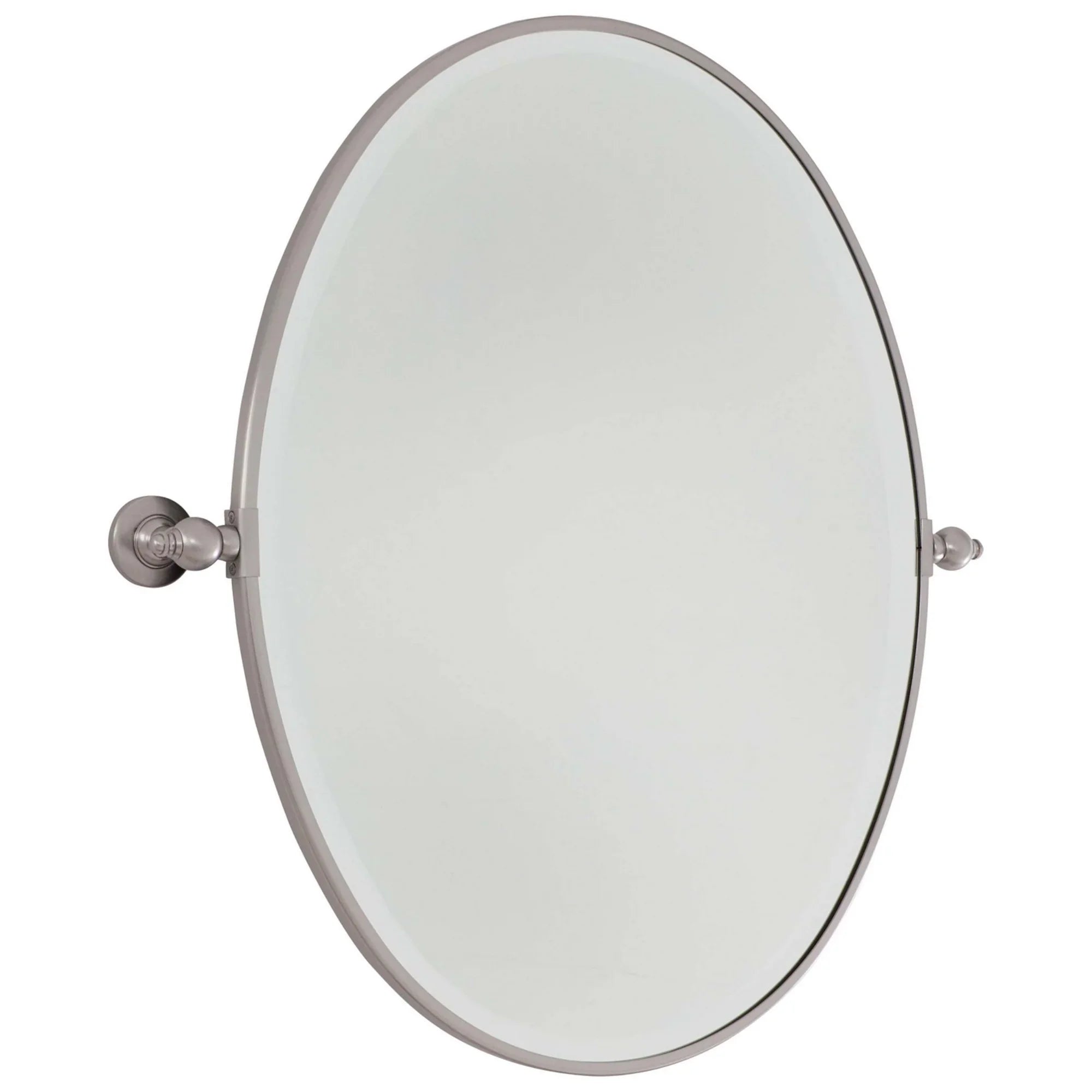 Pivoting Mirrors 24.5" x 25" Beveled Oval Mirror, Brushed Nickel Finish - Bees Lighting