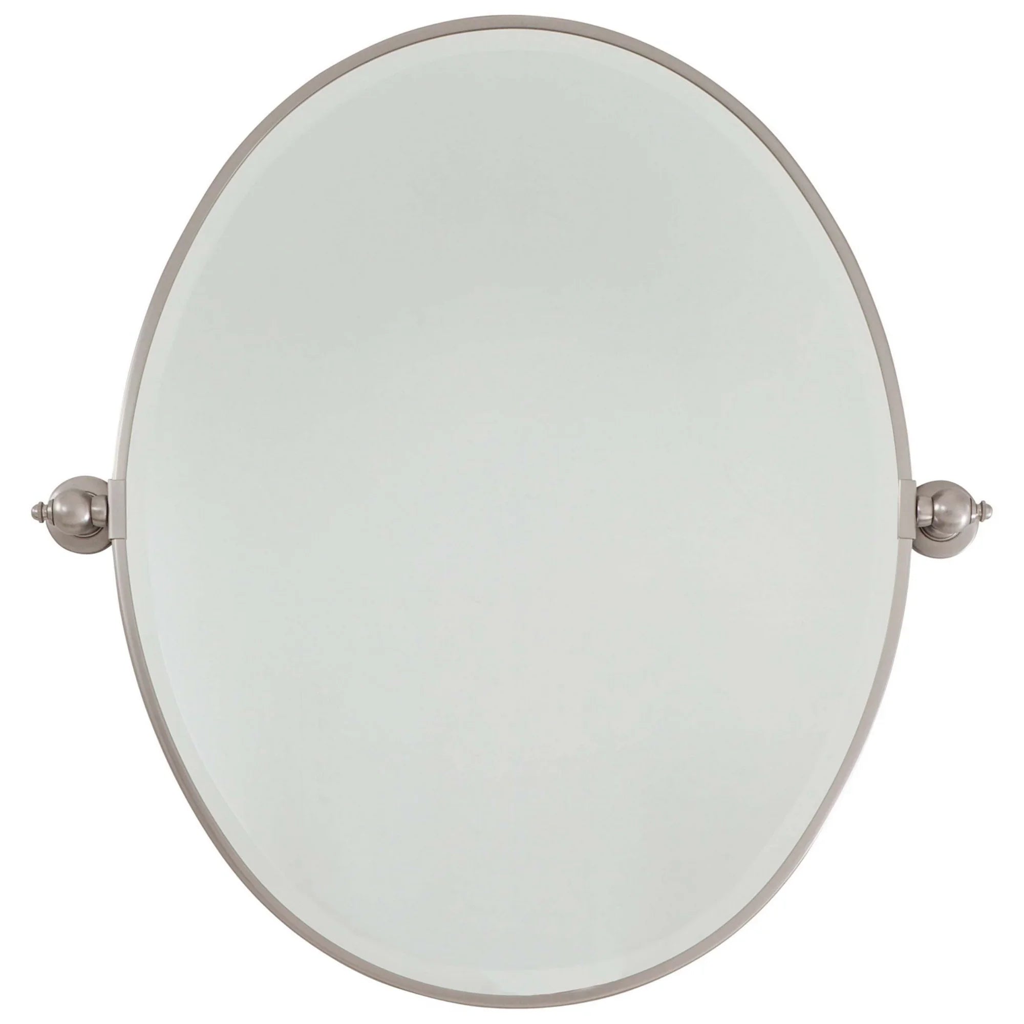 Pivoting Mirrors 31.5" x 31" Beveled Large Oval Mirror, Brushed Nickel Finish - Bees Lighting