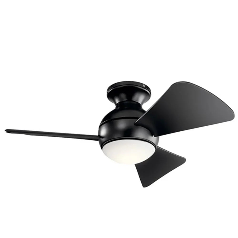 Sola 34 Inch Satin Black LED Outdoor Flush Mount Ceiling Fan with Wall Control - Bees Lighting