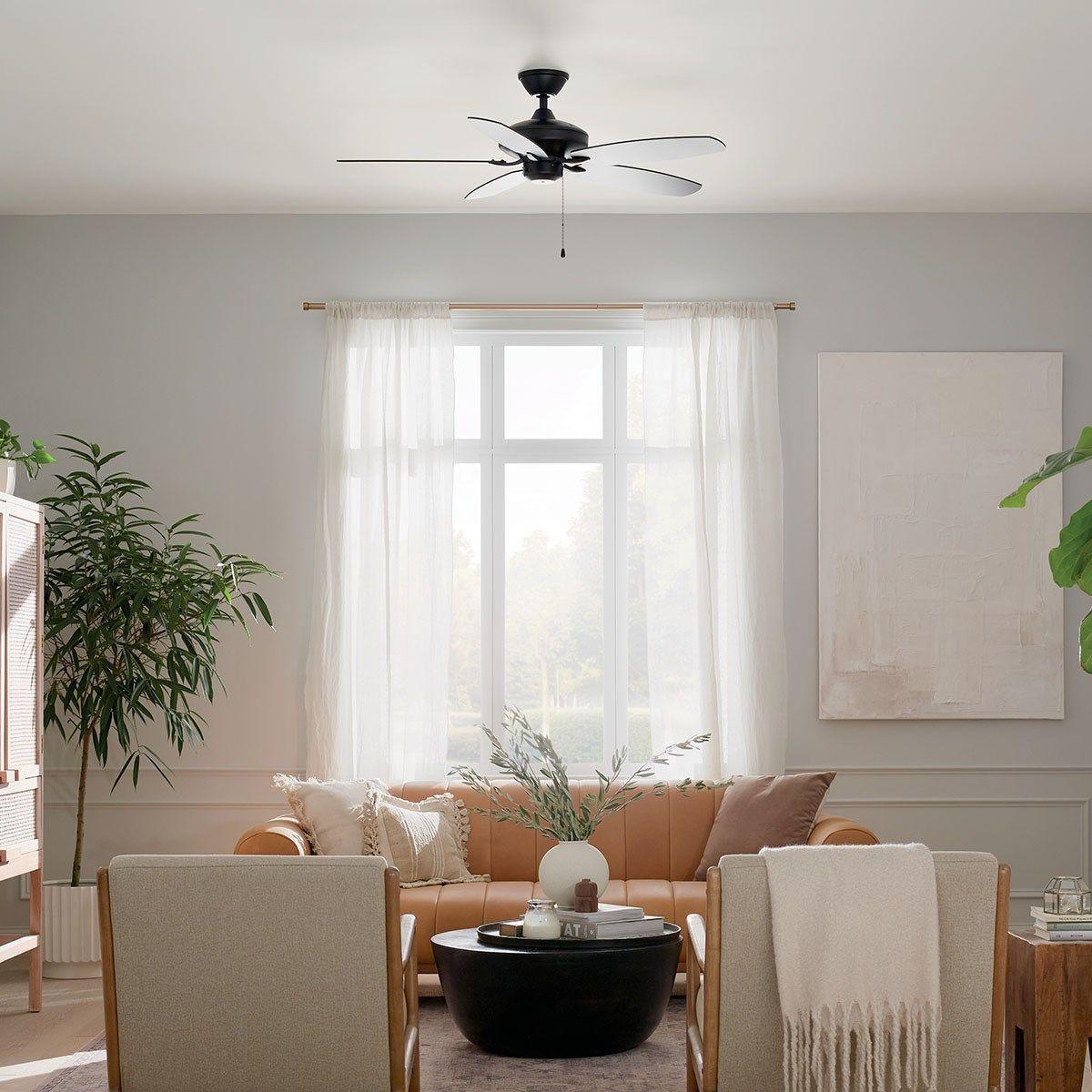 Renew 52 Inch Satin Black Simple Ceiling Fan with Pull Chain - Bees Lighting