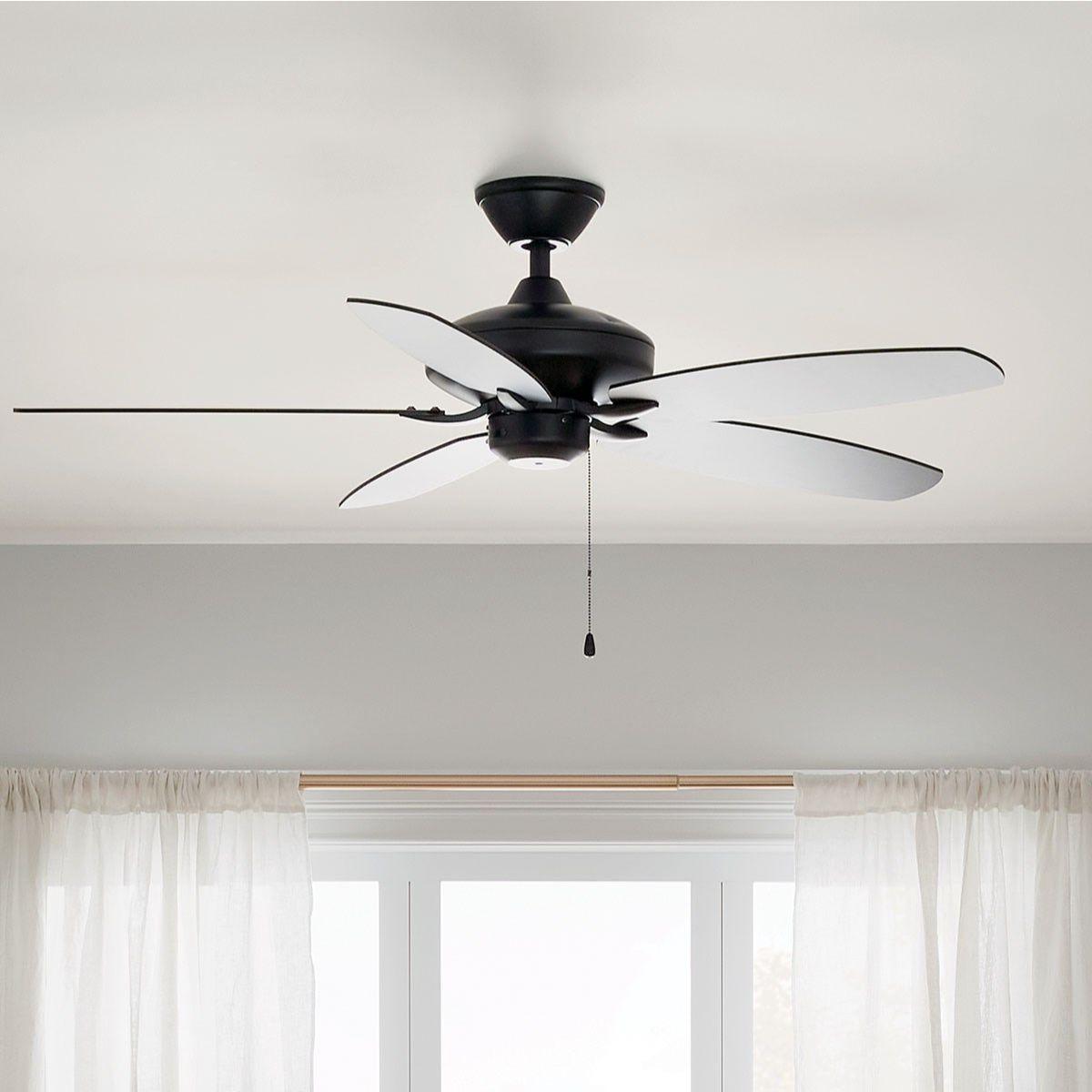 Renew 52 Inch Satin Black Simple Ceiling Fan with Pull Chain - Bees Lighting