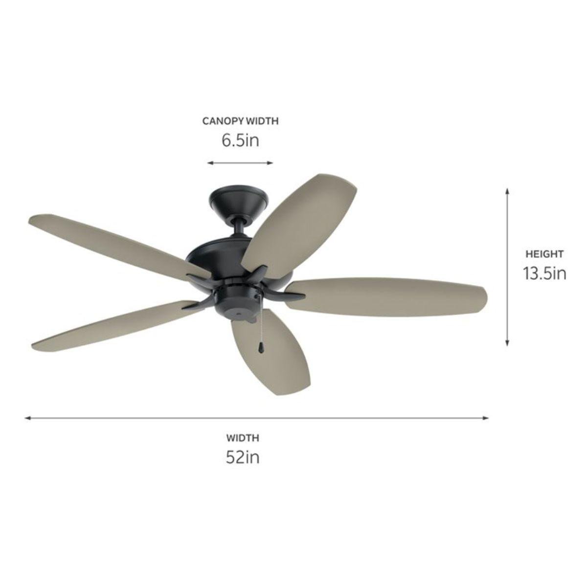 Renew 52 Inch Satin Black Simple Ceiling Fan with Pull Chain - Bees Lighting