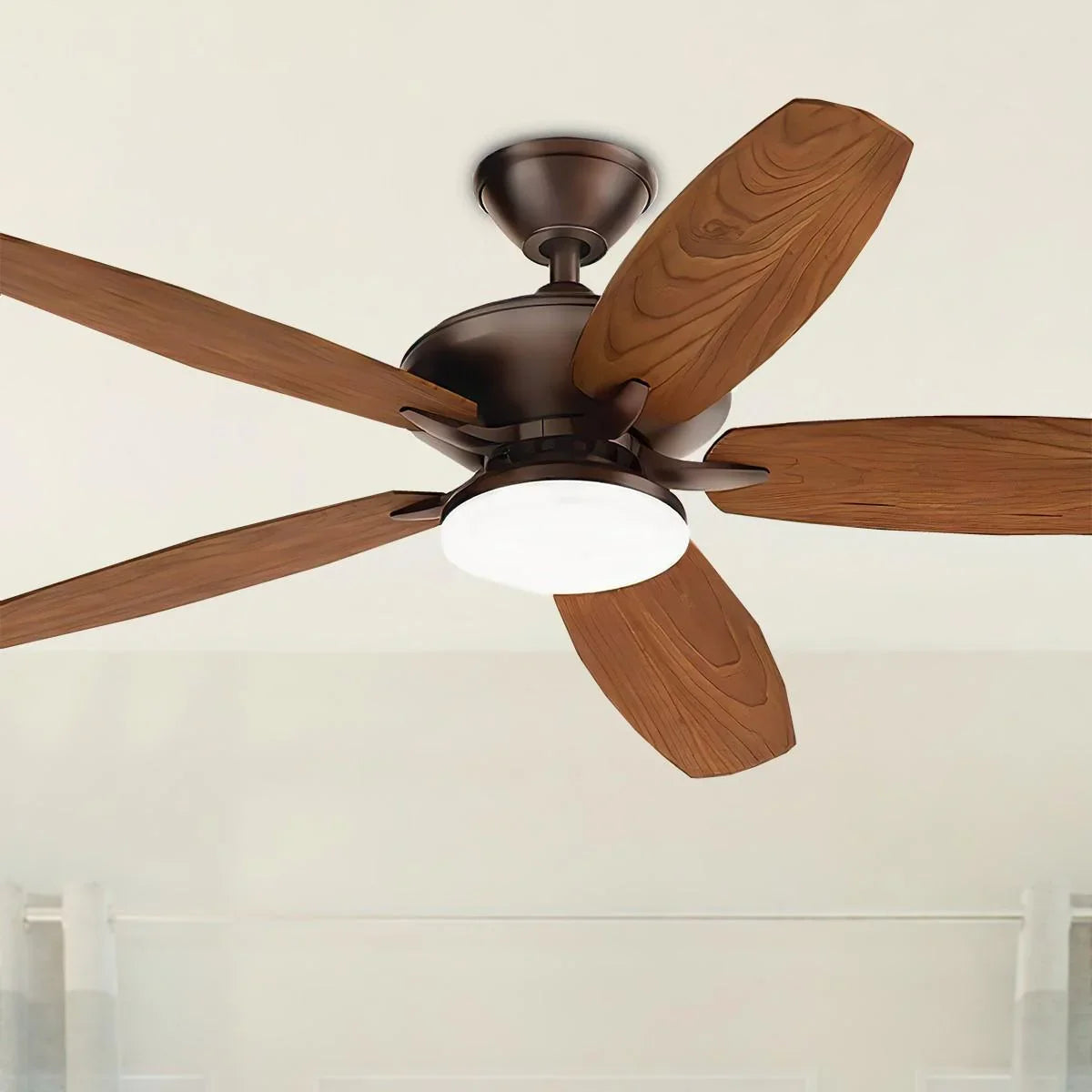 Renew Designer 52 Inch Satin Natural Bronze Damp Rated LED Ceiling Fan with Remote - Bees Lighting