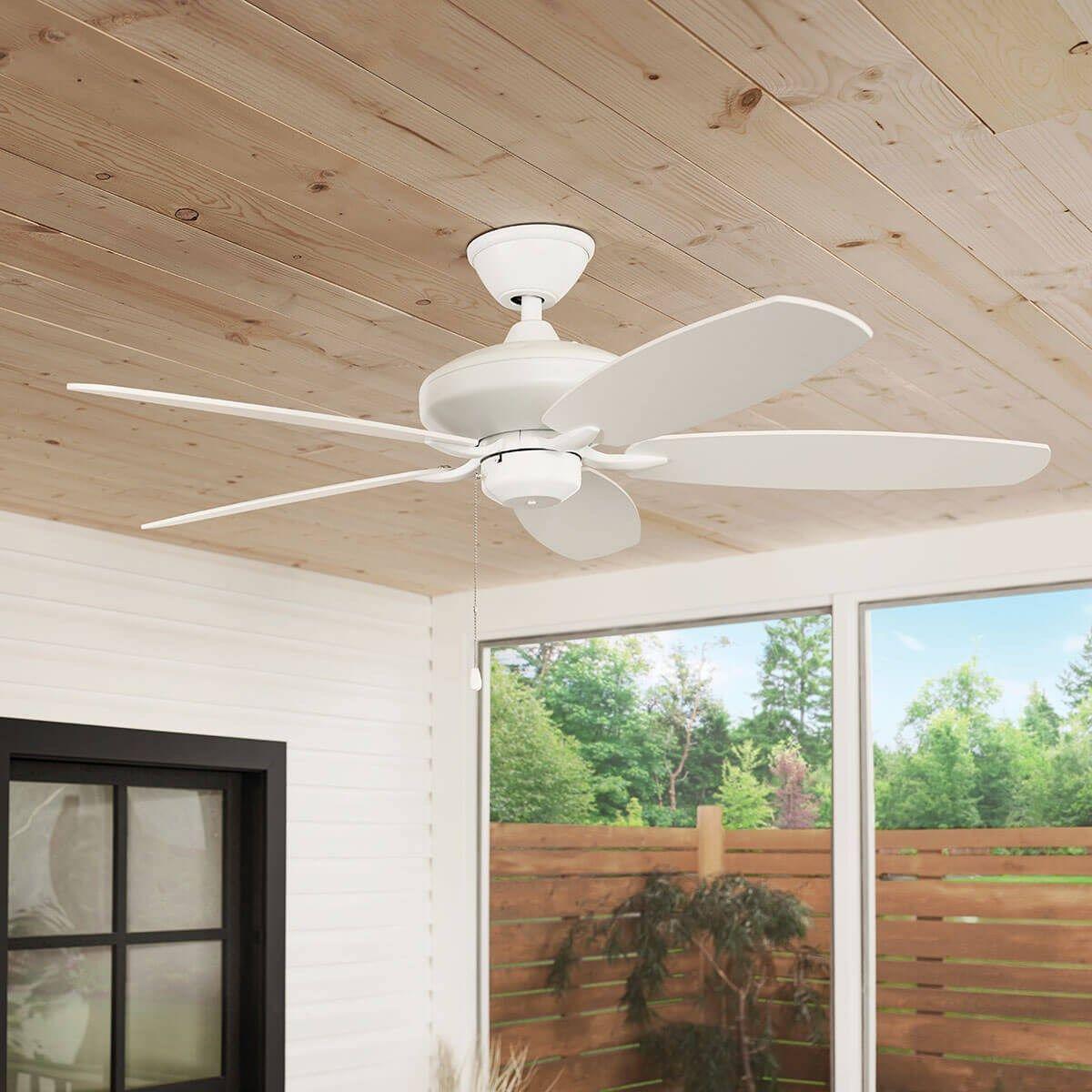 Renew Patio 52 Inch Matte White Damp Rated Ceiling Fan with Pull Chain - Bees Lighting