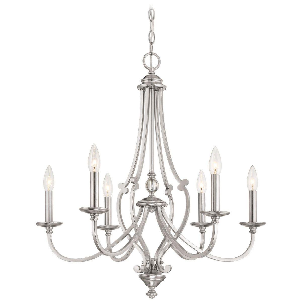 Savannah Row 26 in. 6 Lights Chandelier Brushed Nickel finish - Bees Lighting