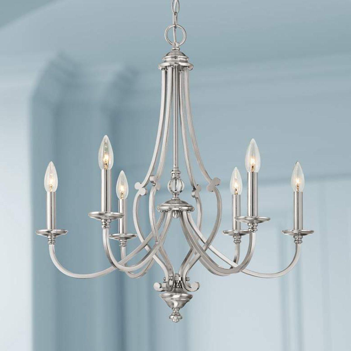 Savannah Row 26 in. 6 Lights Chandelier Brushed Nickel finish - Bees Lighting