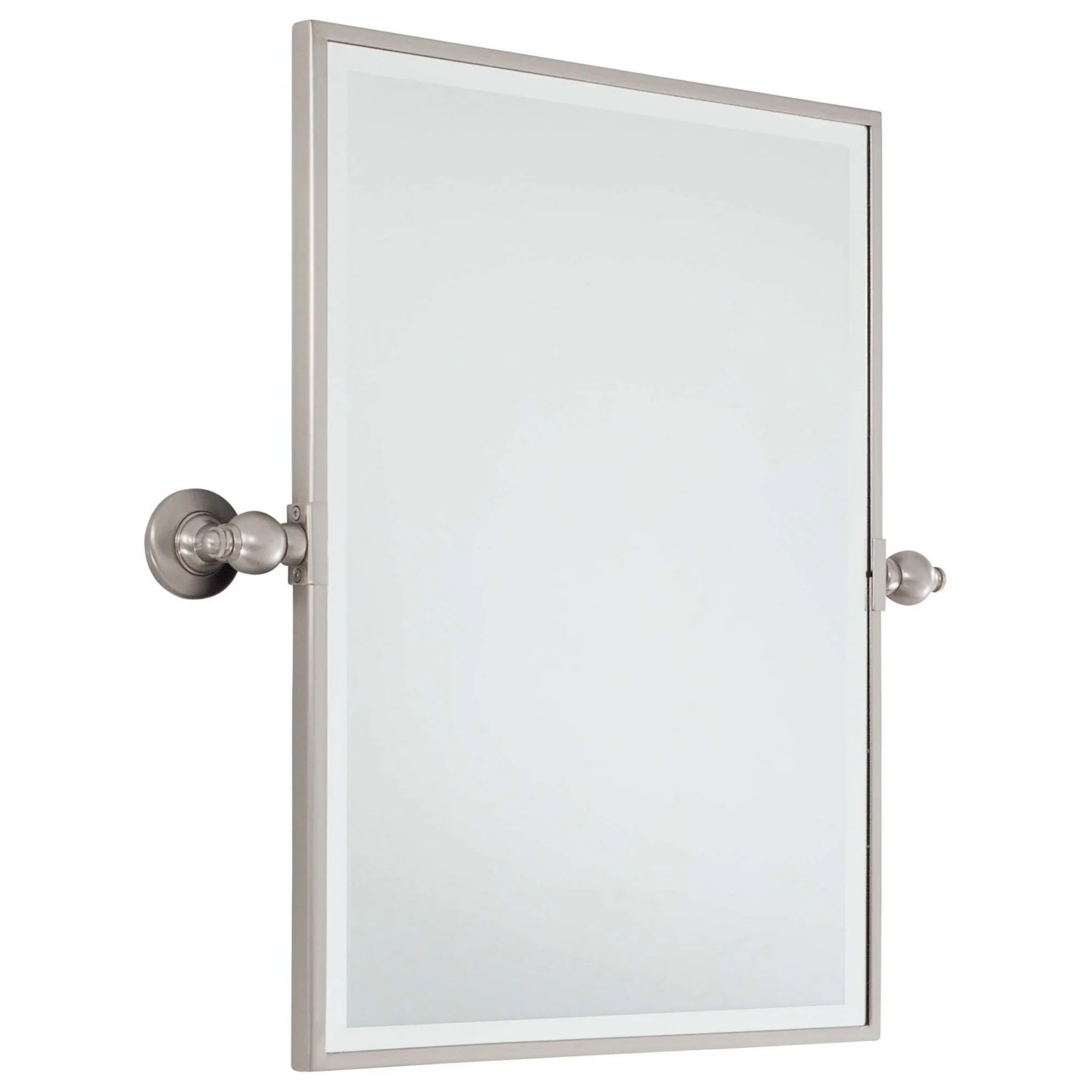 Pivoting Mirrors 24.25" x 23.5" Beveled Rectangle Mirror, Brushed Nickel Finish - Bees Lighting
