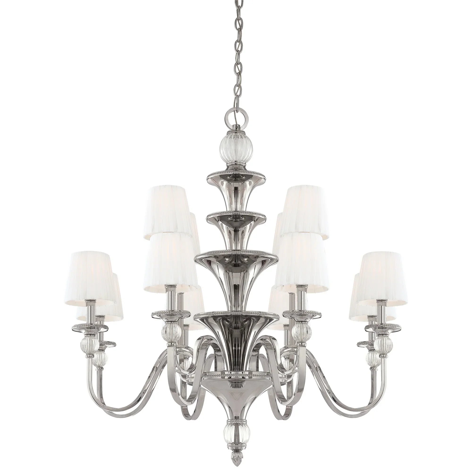 Aise 12-Light 2-Tier Chandelier, Polished Nickel Finish - Bees Lighting