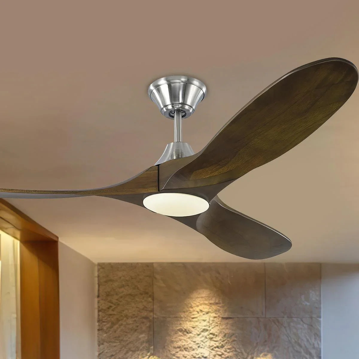 Maverick II 52 Inch Steel and Walnut Damp Rated LED Ceiling Fan with Remote - Bees Lighting