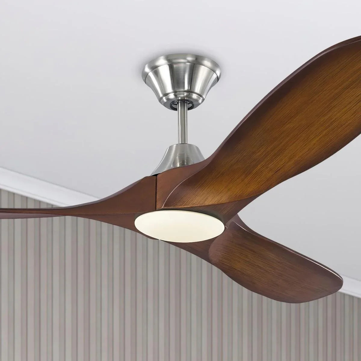 Maverick II 52 Inch Steel and Koa Damp Rated LED Ceiling Fan with Remote - Bees Lighting