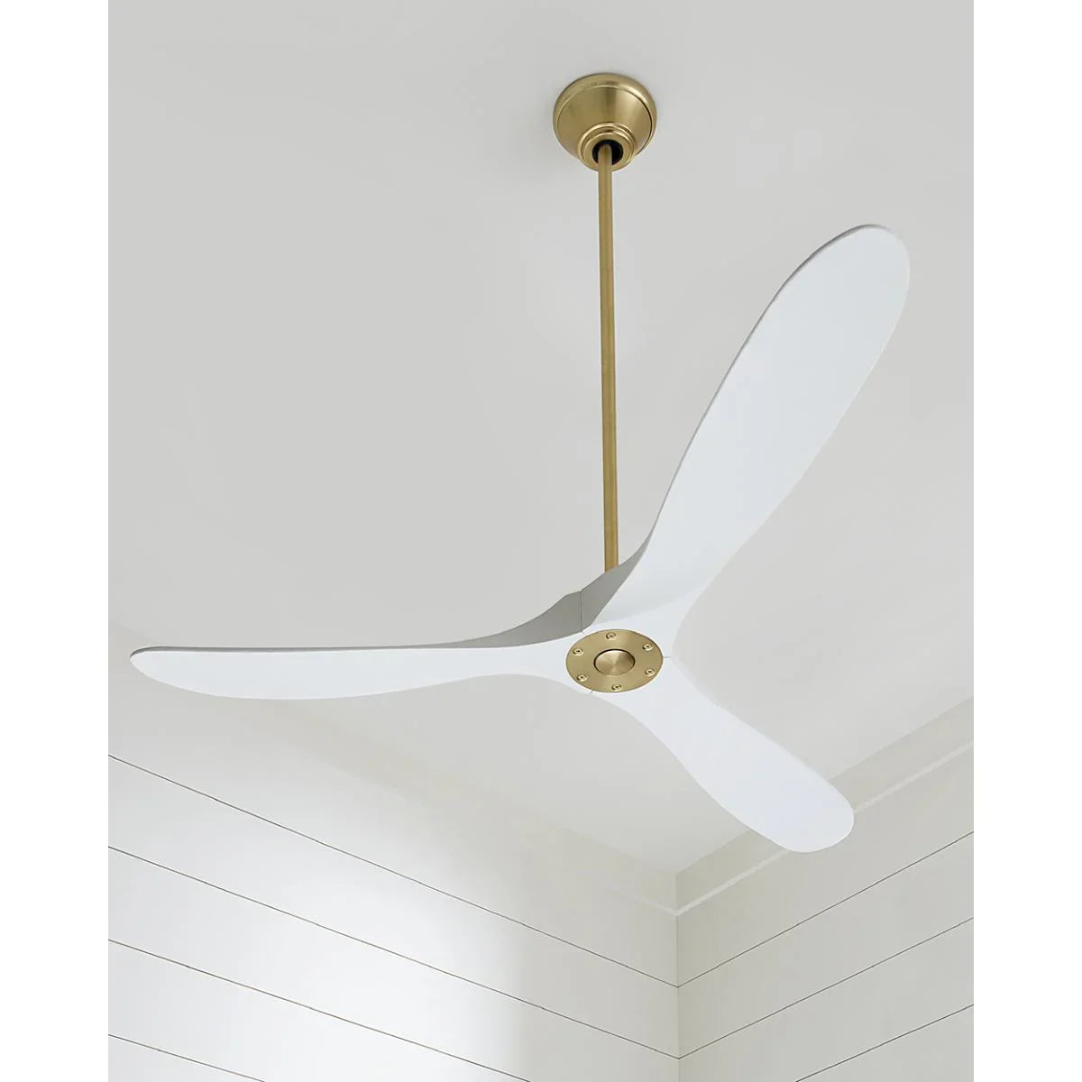 Maverick 60 Inch White and Brass Damp Rated Ceiling Fan with Remote - Bees Lighting