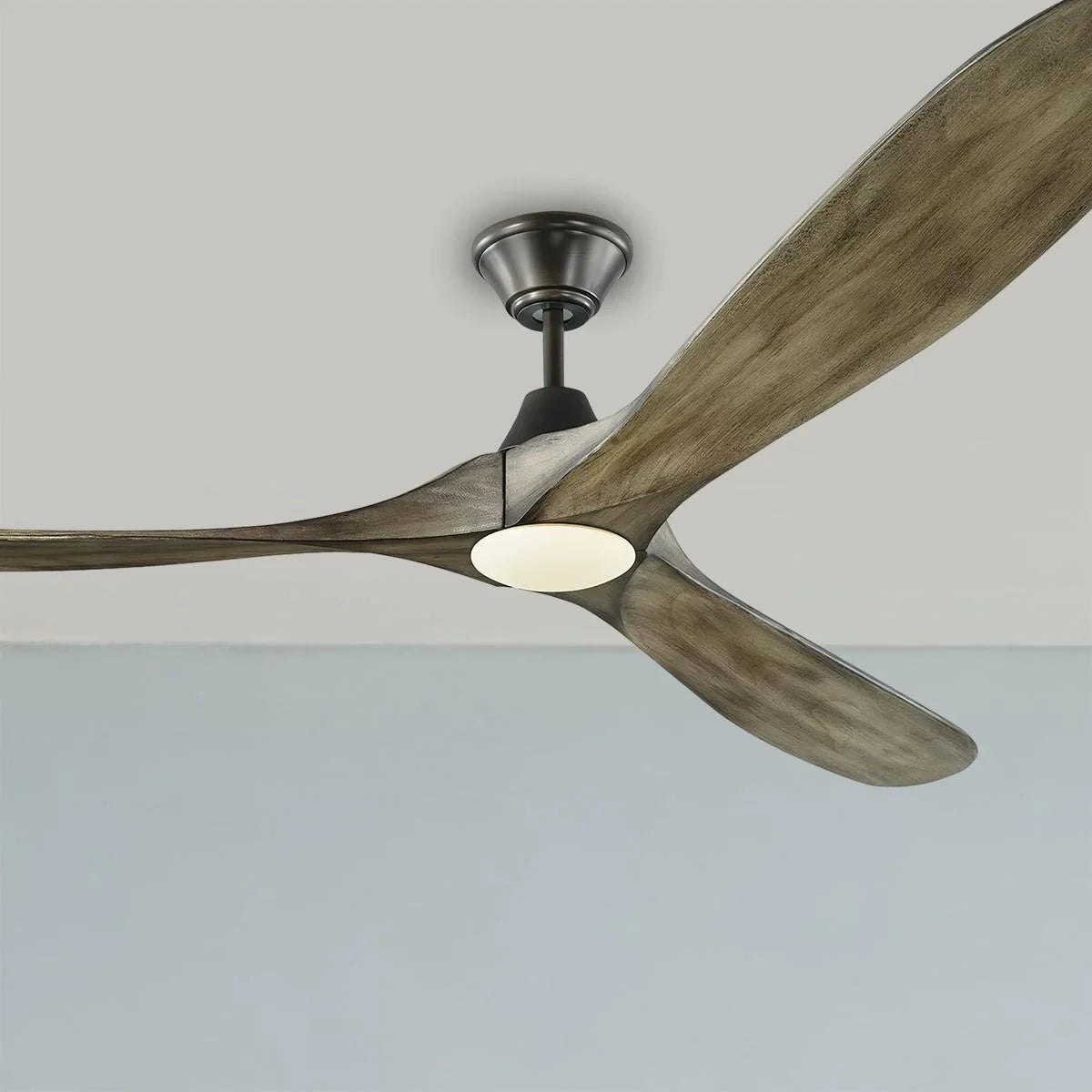 Maverick Max 70 Inch Aged Pewter and Oak LED Large Ceiling Fan with Light and Remote - Bees Lighting