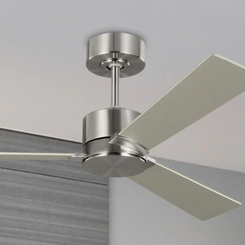 Rozzen 44 Inch Brushed Steel Ceiling Fan with Remote, Reversible Silver and Walnut Blades - Bees Lighting