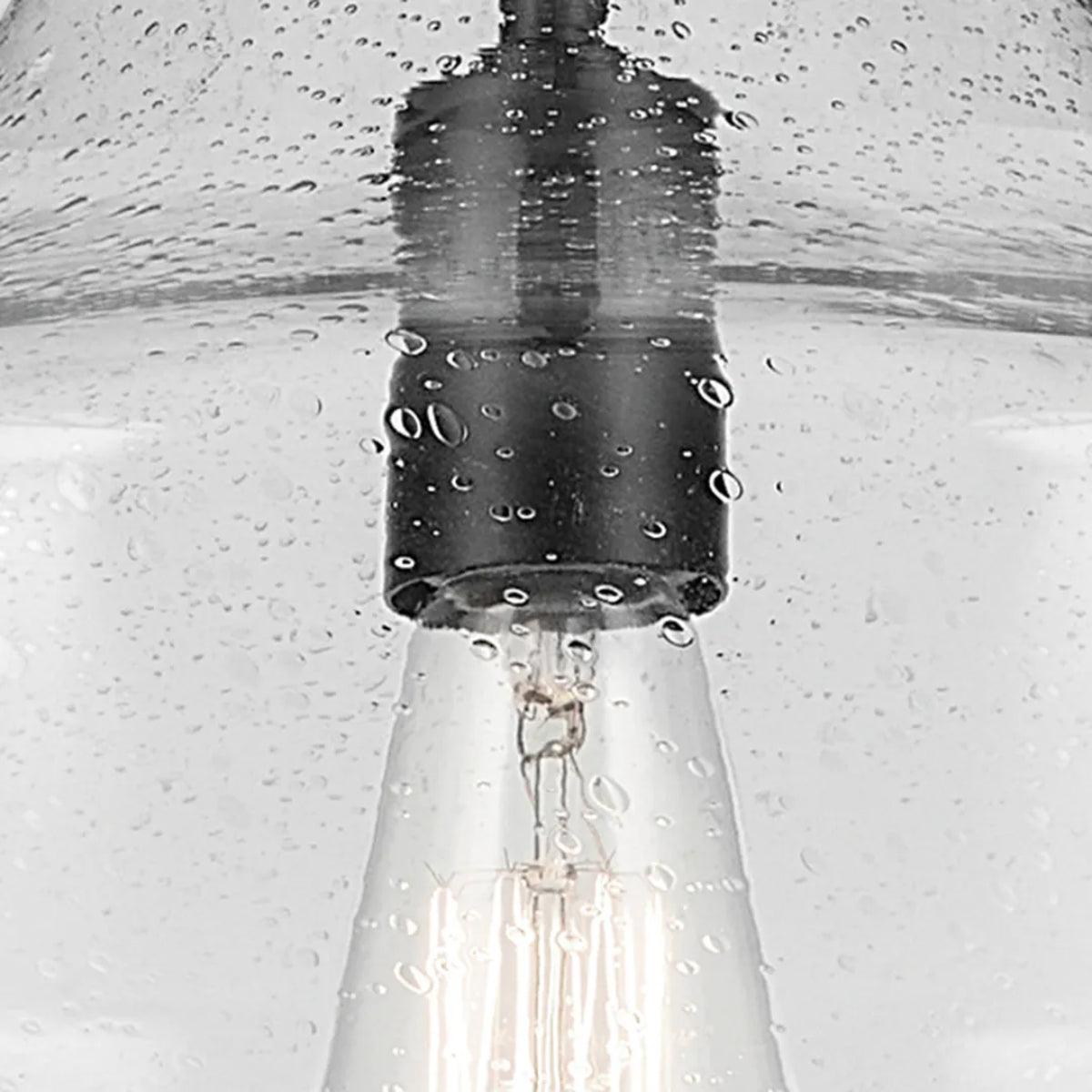 Everly 20" 1-Light Bell Pendant Light with Clear Seeded Glass, Black Finish - Bees Lighting