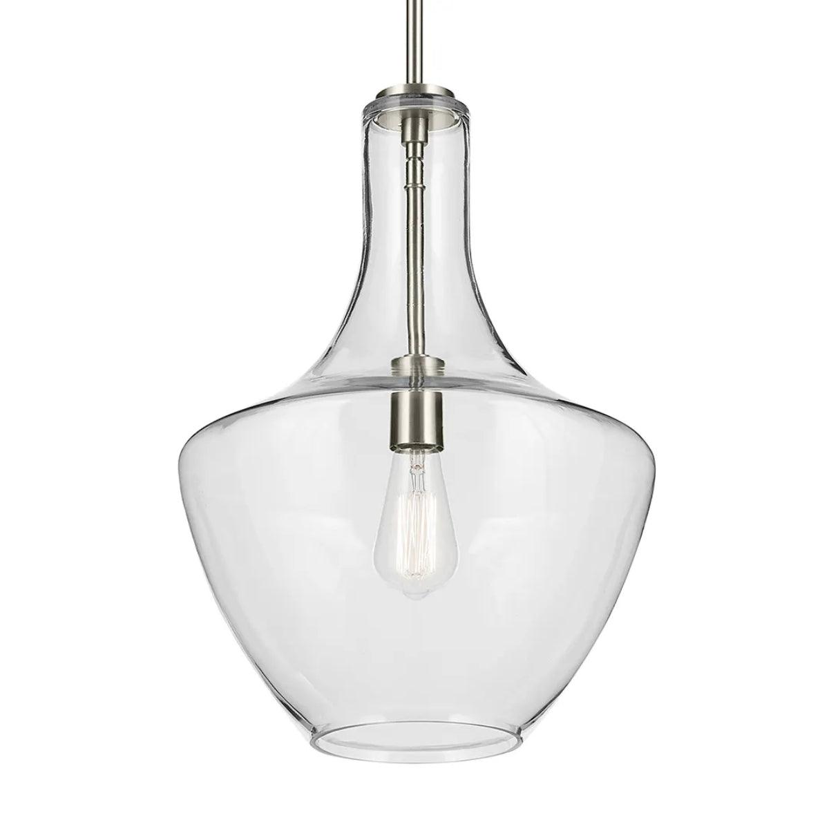 Everly 20" 1-Light Pendant Light with Clear Glass, Brushed Nickel Finish - Bees Lighting