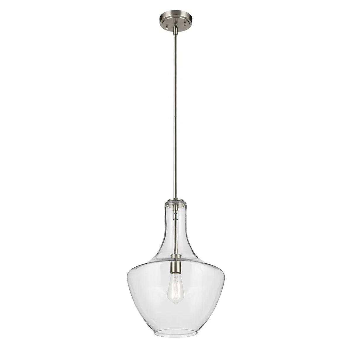 Everly 20" 1-Light Pendant Light with Clear Glass, Brushed Nickel Finish - Bees Lighting