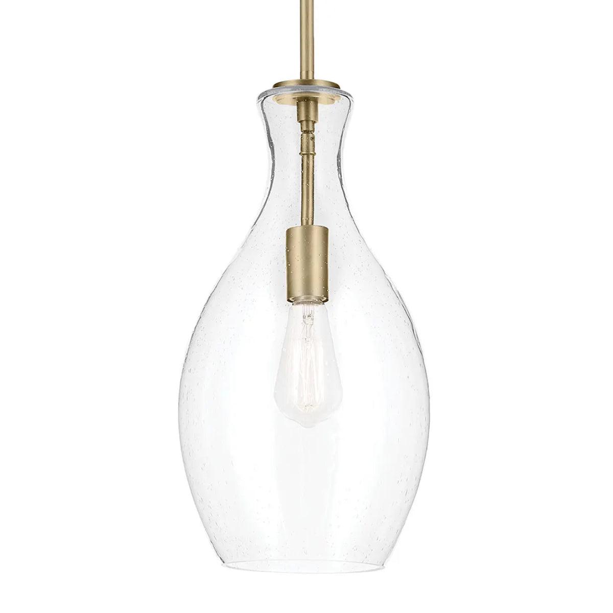 Everly 18" 1-Light Mini Pendant Light with Clear Seeded Glass, Natural Brass Finish - Bees Lighting
