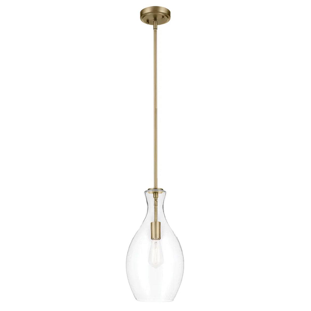 Everly 18" 1-Light Mini Pendant Light with Clear Seeded Glass, Natural Brass Finish - Bees Lighting