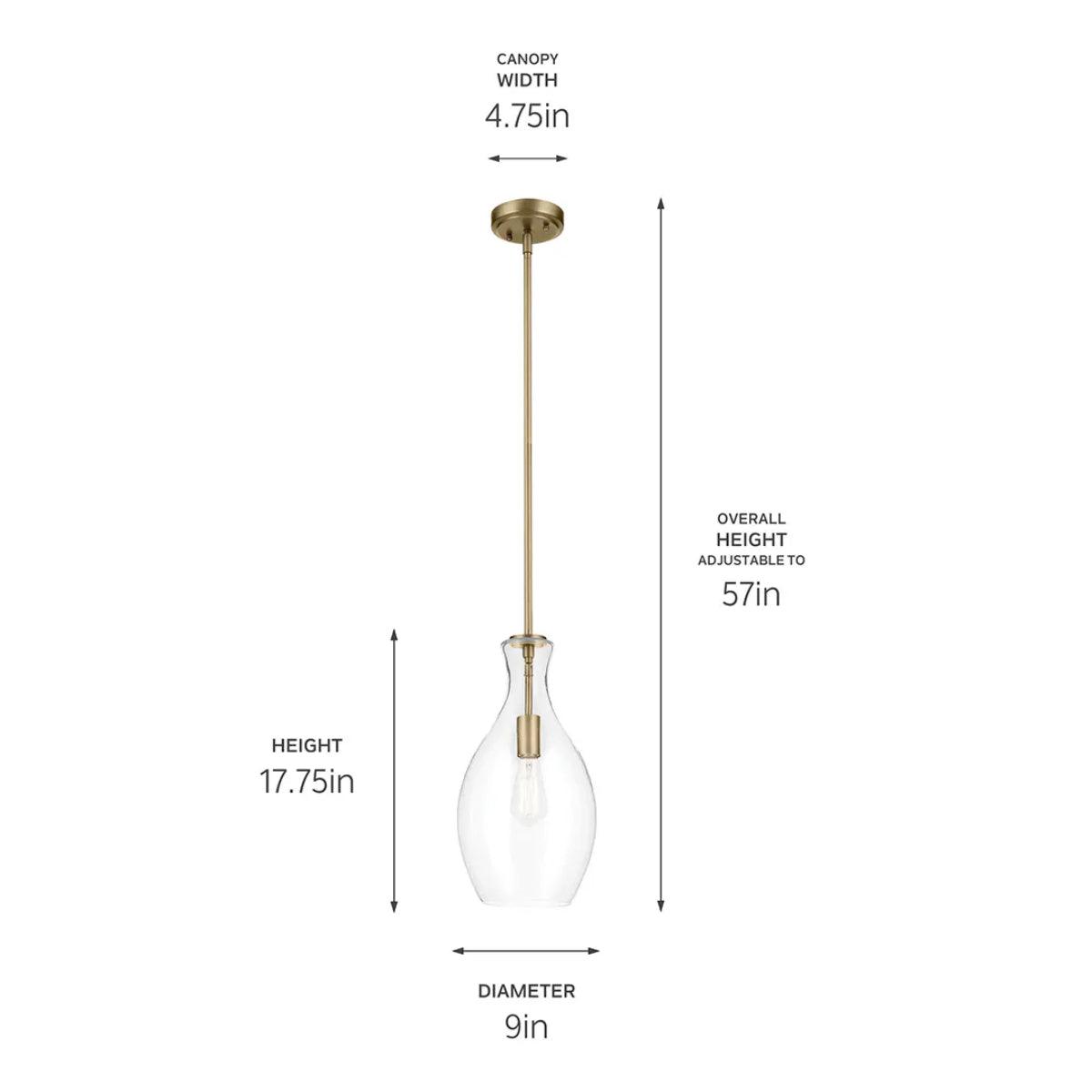 Everly 18" 1-Light Mini Pendant Light with Clear Seeded Glass, Natural Brass Finish - Bees Lighting