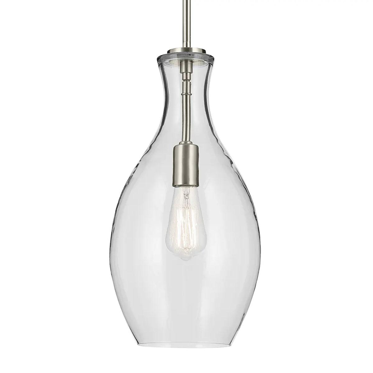 Everly 18" 1-Light Mini Pendant Light with Clear Glass, Brushed Nickel Finish - Bees Lighting