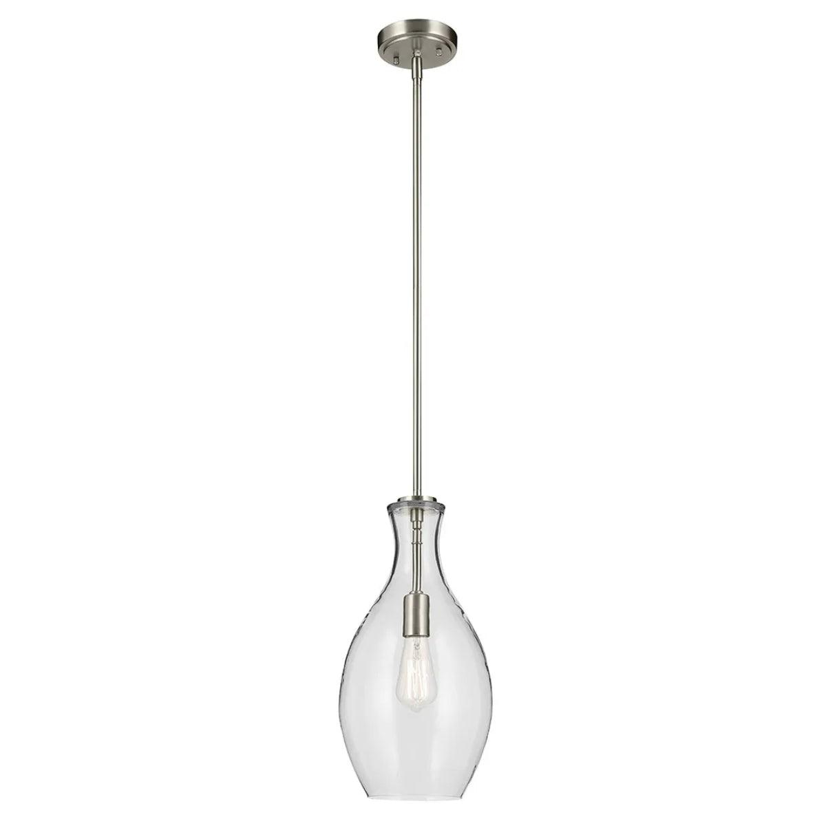 Everly 18" 1-Light Mini Pendant Light with Clear Glass, Brushed Nickel Finish - Bees Lighting