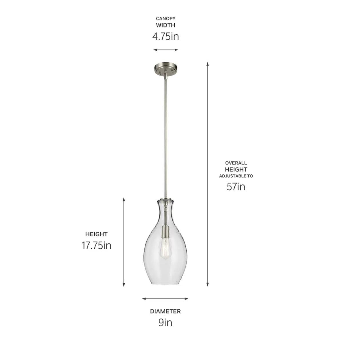Everly 18" 1-Light Mini Pendant Light with Clear Glass, Brushed Nickel Finish - Bees Lighting