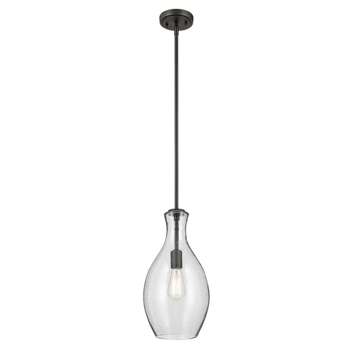 Everly 18" 1-Light Mini Pendant Light with Clear Seeded Glass, Olde Bronze Finish - Bees Lighting