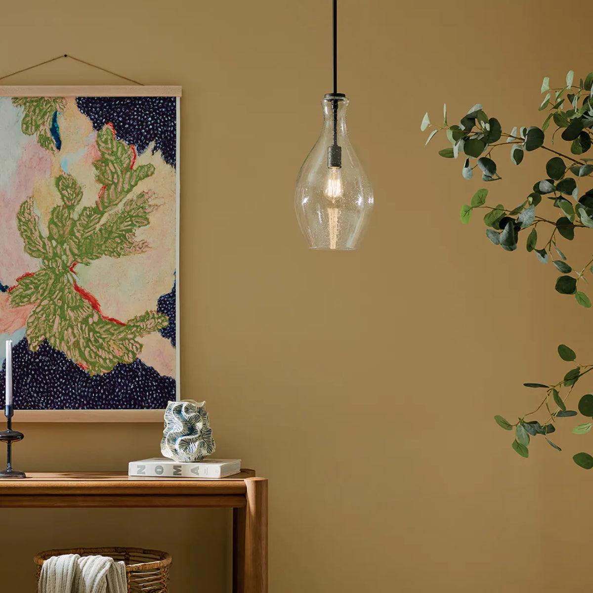 Everly 18" 1-Light Mini Pendant Light with Clear Seeded Glass, Olde Bronze Finish - Bees Lighting